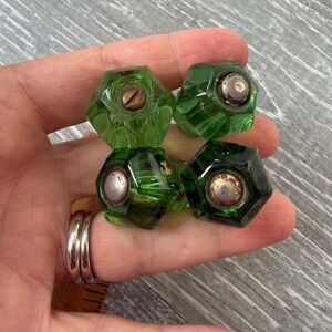 4 x antique green glass drawer knobs